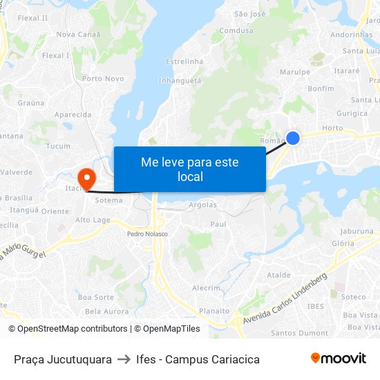 Praça Jucutuquara to Ifes - Campus Cariacica map