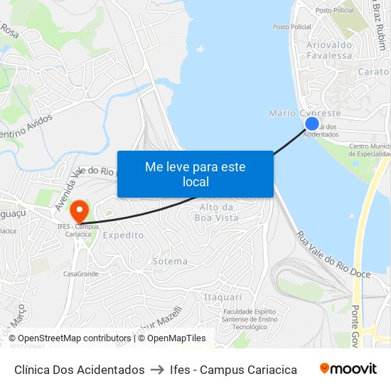 Clínica Dos Acidentados to Ifes - Campus Cariacica map