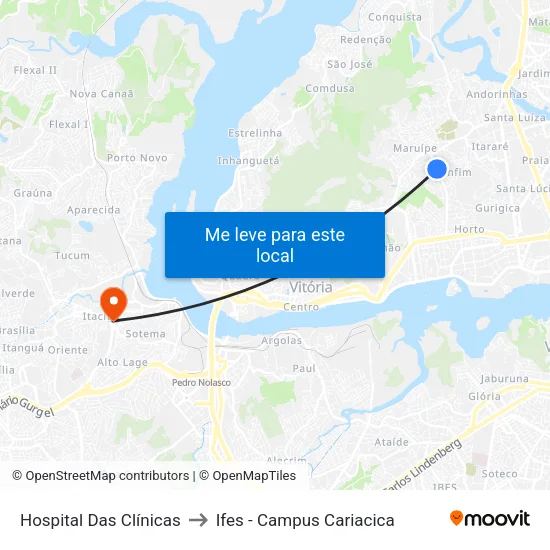 Hospital Das Clínicas to Ifes - Campus Cariacica map
