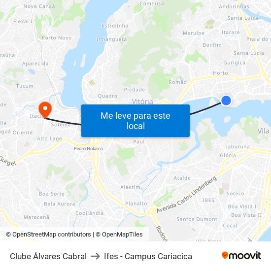 Clube Álvares Cabral to Ifes - Campus Cariacica map