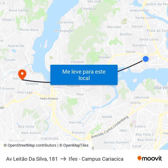 Av Leitão Da Silva, 181 to Ifes - Campus Cariacica map