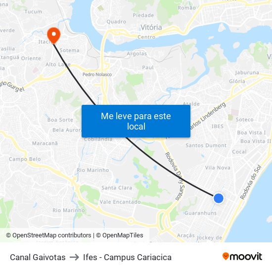 Canal Gaivotas to Ifes - Campus Cariacica map