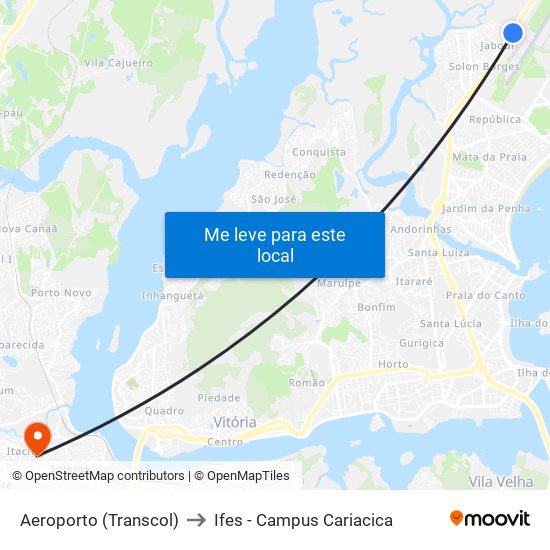 Aeroporto (Transcol) to Ifes - Campus Cariacica map