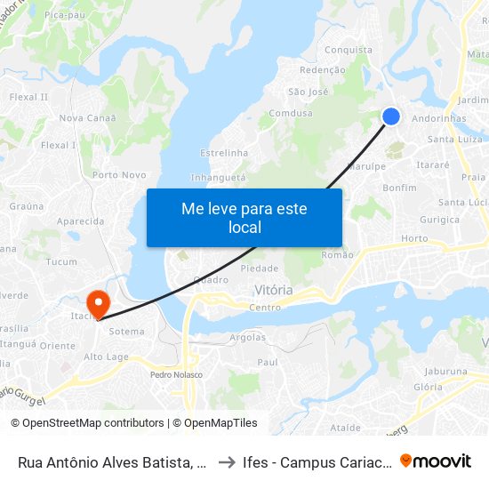 Rua Antônio Alves Batista, 115 to Ifes - Campus Cariacica map