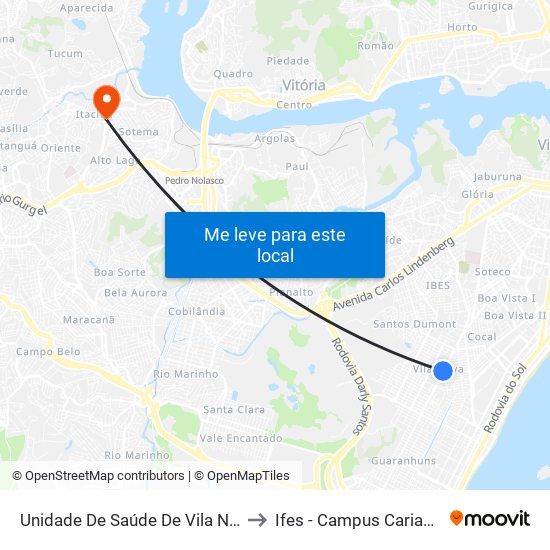 Unidade De Saúde De Vila Nova to Ifes - Campus Cariacica map