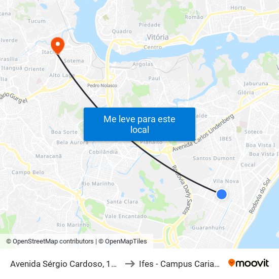 Avenida Sérgio Cardoso, 10-12 to Ifes - Campus Cariacica map