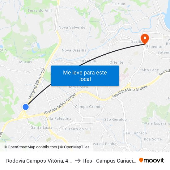 Rodovia Campos-Vitória, 464 to Ifes - Campus Cariacica map