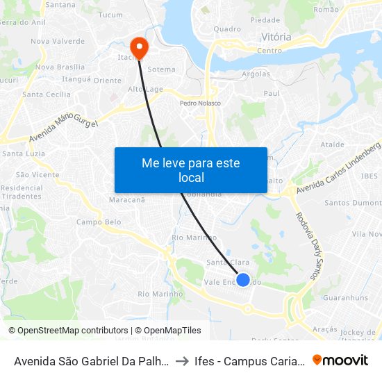 Avenida São Gabriel Da Palha, 11 to Ifes - Campus Cariacica map