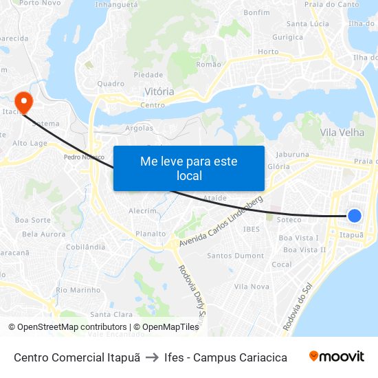 Centro Comercial Itapuã to Ifes - Campus Cariacica map