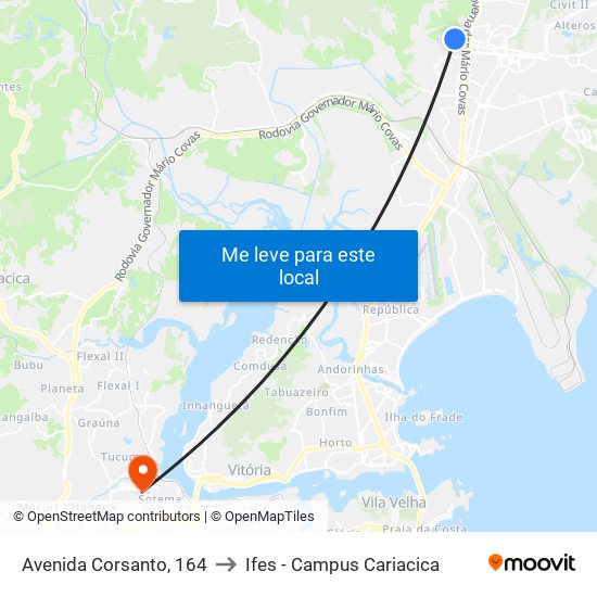 Avenida Corsanto, 164 to Ifes - Campus Cariacica map