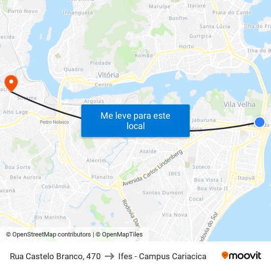 Rua Castelo Branco, 470 to Ifes - Campus Cariacica map