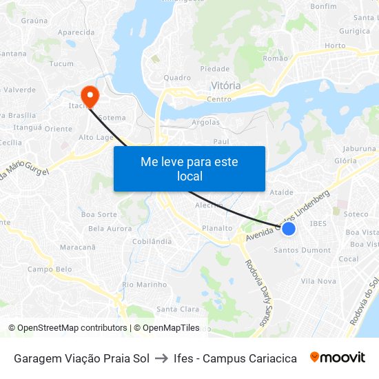 Garagem Viação Praia Sol to Ifes - Campus Cariacica map
