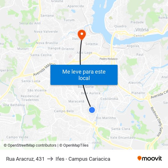 Rua Aracruz, 431 to Ifes - Campus Cariacica map