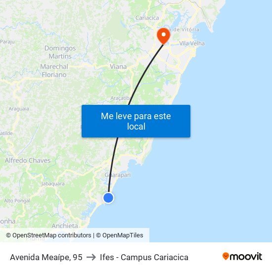 Avenida Meaípe, 95 to Ifes - Campus Cariacica map