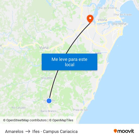 Amarelos to Ifes - Campus Cariacica map