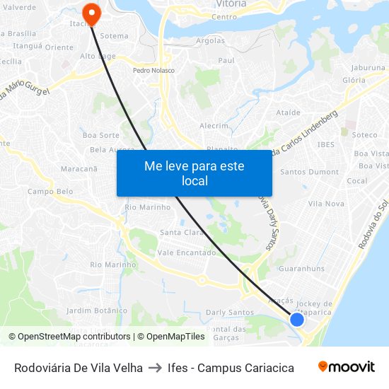 Rodoviária De Vila Velha to Ifes - Campus Cariacica map