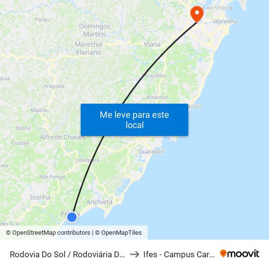 Rodovia Do Sol / Rodoviária De Piúma to Ifes - Campus Cariacica map