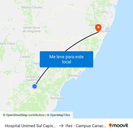 Hospital Unimed Sul Capixaba to Ifes - Campus Cariacica map