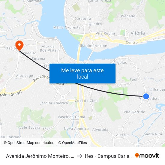 Avenida Jerônimo Monteiro, 4552 to Ifes - Campus Cariacica map
