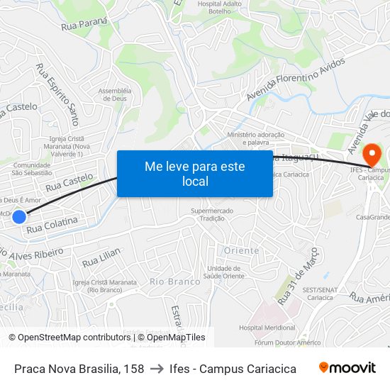 Praca Nova Brasilia, 158 to Ifes - Campus Cariacica map