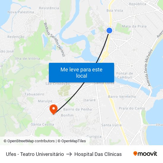Ufes - Teatro Universitário to Hospital Das Clínicas map
