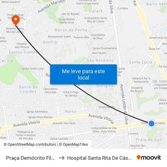 Praça Demócrito Filho to Hospital Santa Rita De Cássia map