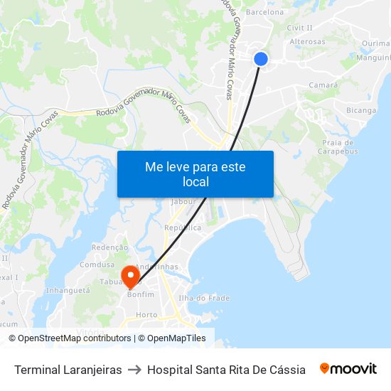 Terminal Laranjeiras to Hospital Santa Rita De Cássia map