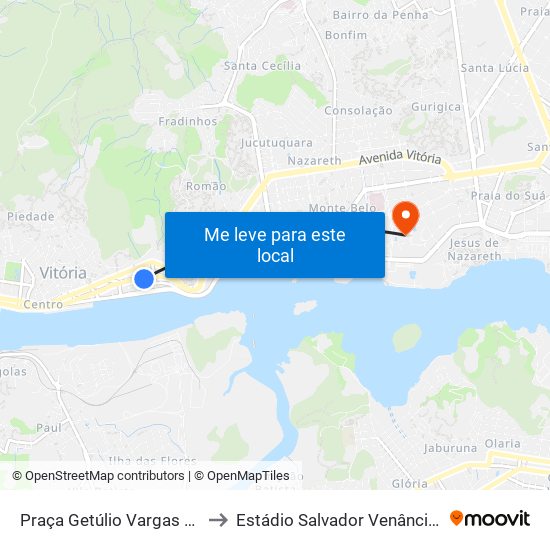 Praça Getúlio Vargas (Transcol) to Estádio Salvador Venâncio Da Costa map