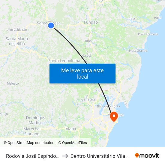 Rodovia Josil Espíndola Agostini, 119 to Centro Universitário Vila Velha - Biopráticas map