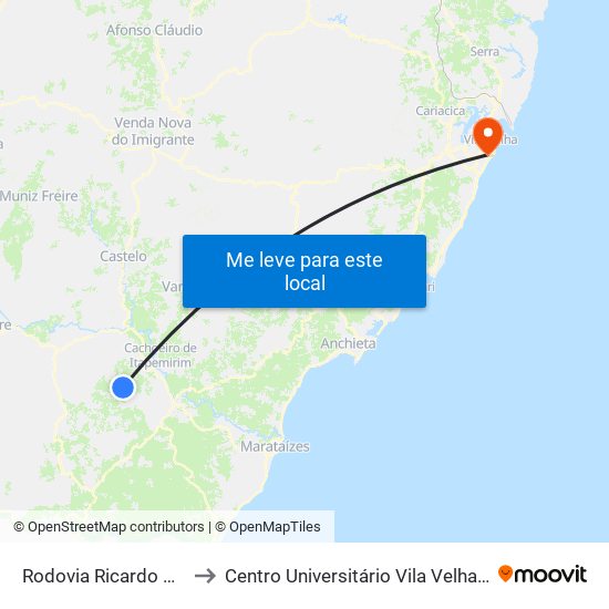 Rodovia Ricardo Barbieri, 0 to Centro Universitário Vila Velha - Biopráticas map