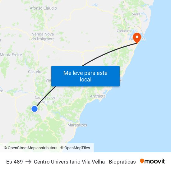 Es-489 to Centro Universitário Vila Velha - Biopráticas map