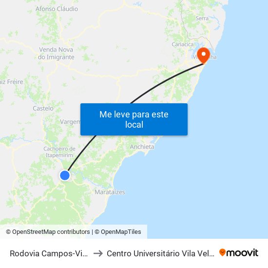 Rodovia Campos-Vitória, 24280 to Centro Universitário Vila Velha - Biopráticas map