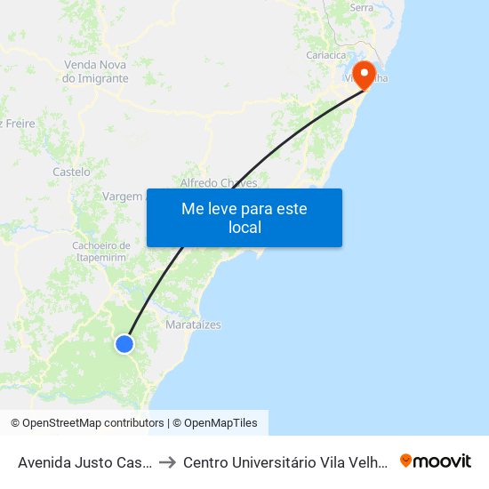 Avenida Justo Castilho, 220 to Centro Universitário Vila Velha - Biopráticas map