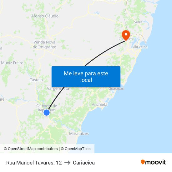 Rua Manoel Taváres, 12 to Cariacica map