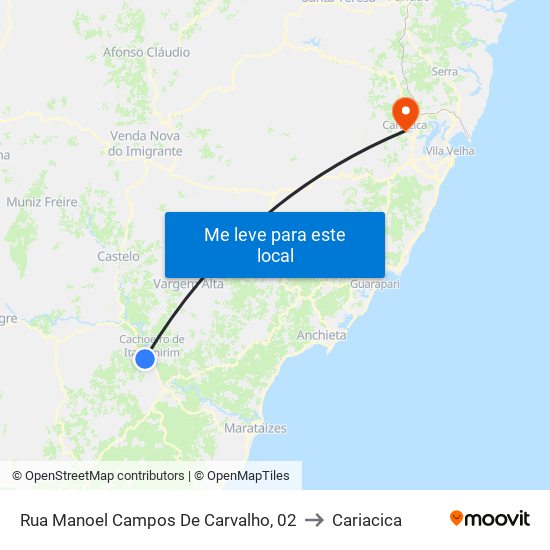Rua Manoel Campos De Carvalho, 02 to Cariacica map