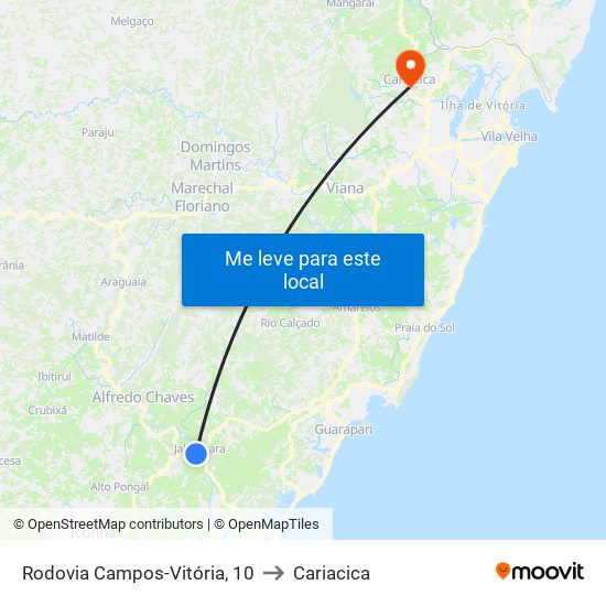 Rodovia Campos-Vitória, 10 to Cariacica map