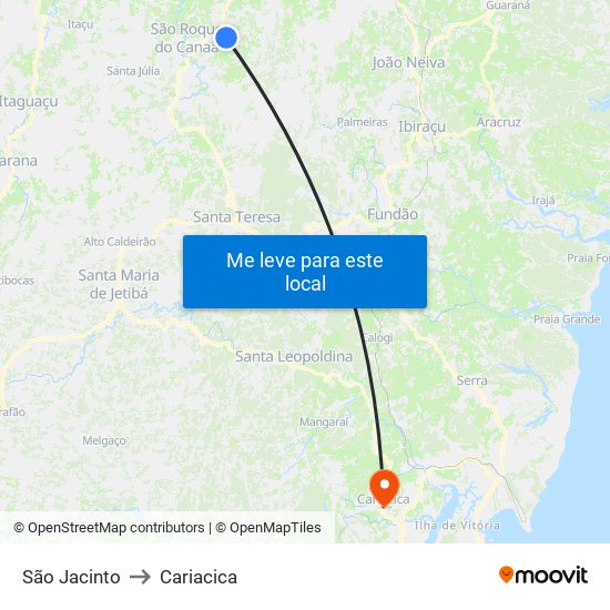 São Jacinto to Cariacica map