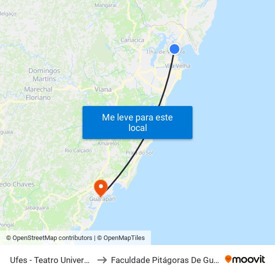 Ufes - Teatro Universitário to Faculdade Pitágoras De Guarapari map