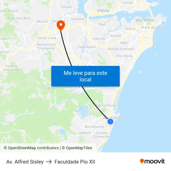 Av. Alfred Sisley to Faculdade Pio XII map