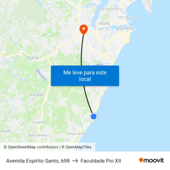 Avenida Espírito Santo, 698 to Faculdade Pio XII map