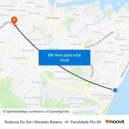 Rodovia Do Sol | Recanto Baiano to Faculdade Pio XII map
