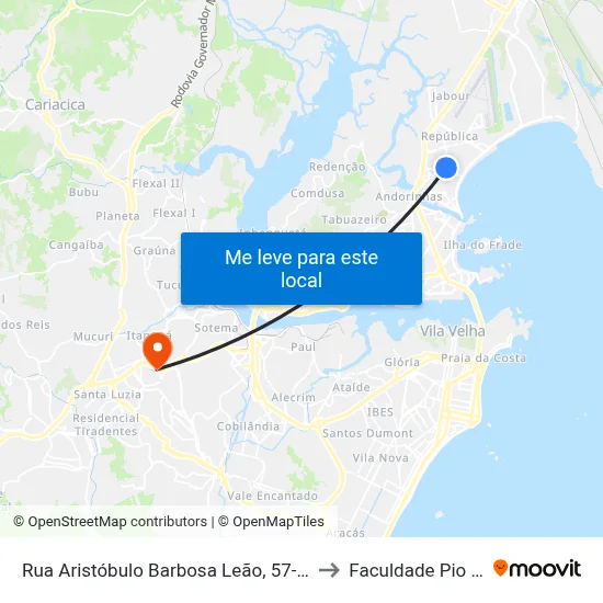 Rua Aristóbulo Barbosa Leão, 57-109 to Faculdade Pio XII map