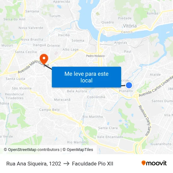 Rua Ana Siqueira, 1202 to Faculdade Pio XII map