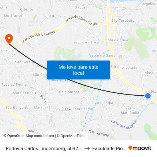Rodovia Carlos Lindemberg, 5092-5350 to Faculdade Pio XII map