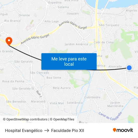 Hospital Evangélico to Faculdade Pio XII map