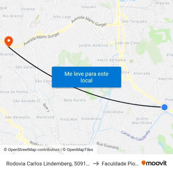 Rodovia Carlos Lindemberg, 5091-5349 to Faculdade Pio XII map