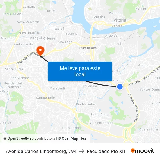 Avenida Carlos Lindemberg, 794 to Faculdade Pio XII map