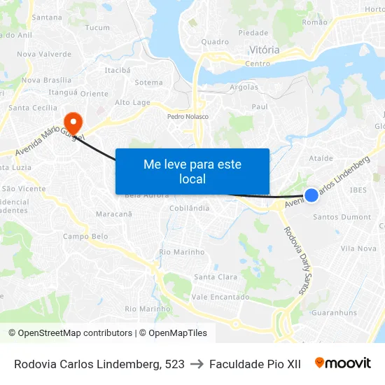 Rodovia Carlos Lindemberg, 523 to Faculdade Pio XII map