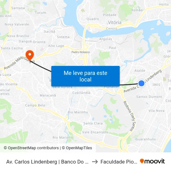 Av. Carlos Lindenberg | Banco Do Brasil to Faculdade Pio XII map