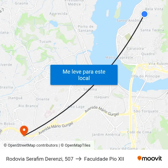 Rodovia Serafim Derenzi, 507 to Faculdade Pio XII map